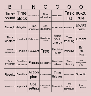 TIME  MANAGEMENT BINGO! Bingo Card