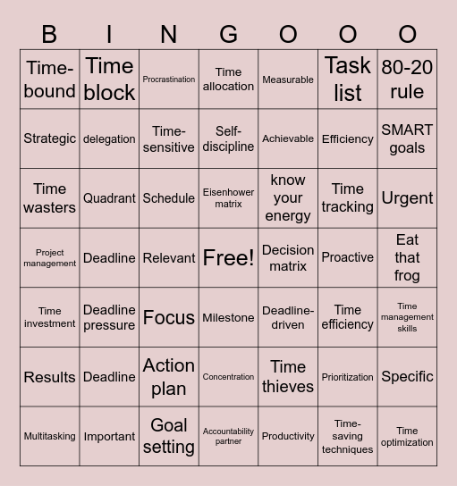 TIME  MANAGEMENT BINGO! Bingo Card
