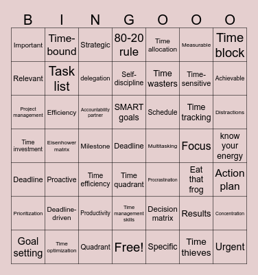 TIME  MANAGEMENT BINGO! Bingo Card