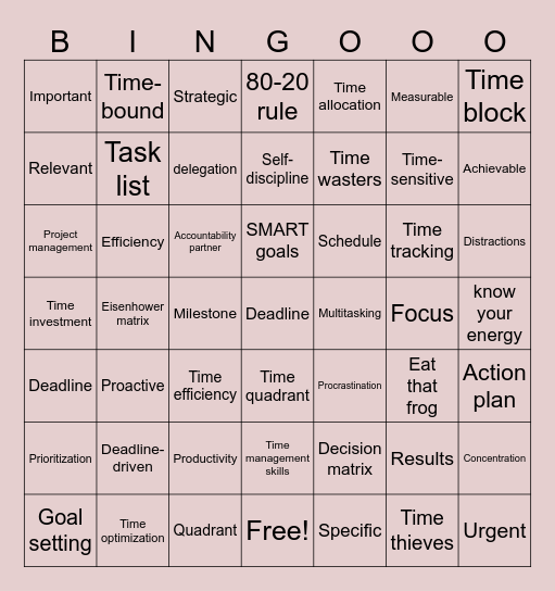 TIME  MANAGEMENT BINGO! Bingo Card