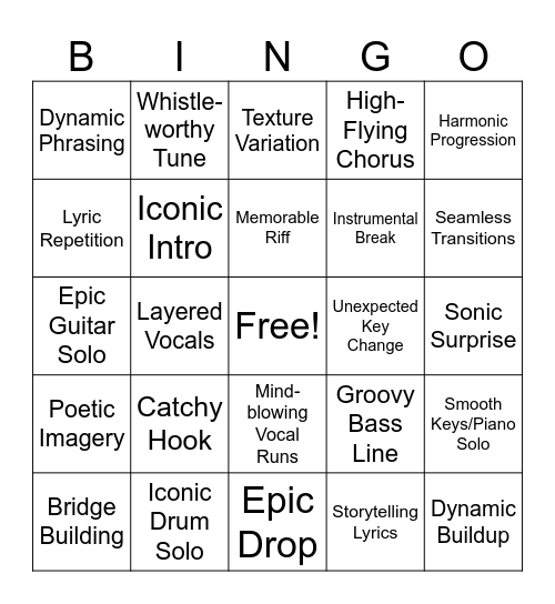 Musical Bingo - Contemporary Music Edition Bingo Card