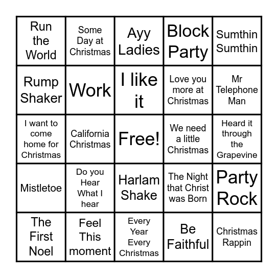 Christmas Day Bingo Card