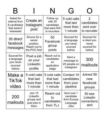 Sourcer Bingo! Bingo Card