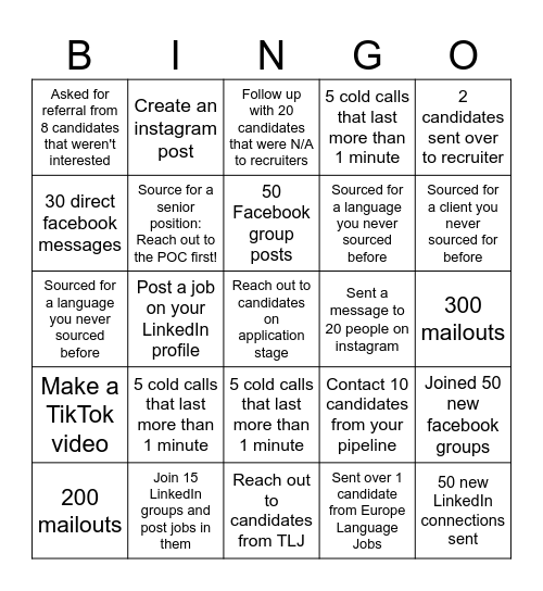 Sourcer Bingo! Bingo Card