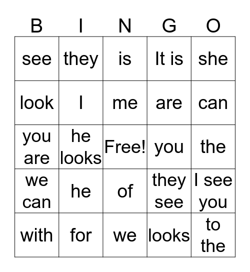 Sight Words & Fluency Words 2 Bingo Card