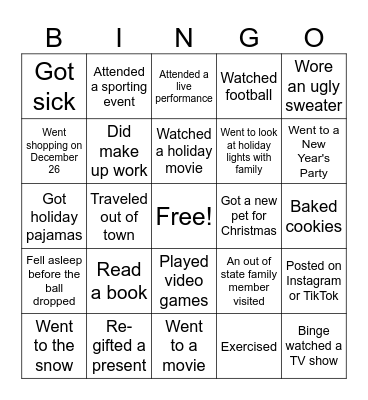 Winter Break Bingo Card