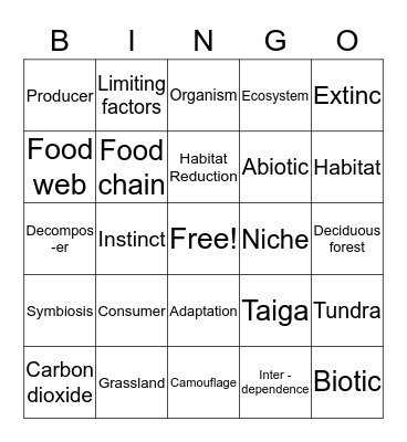 Ecosystems Bingo Card