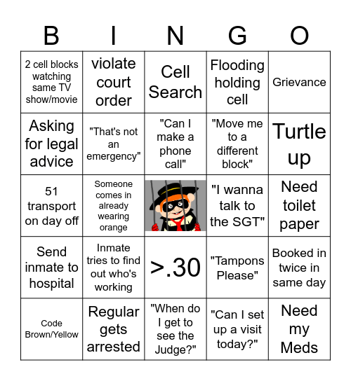 Jail Bingo Card