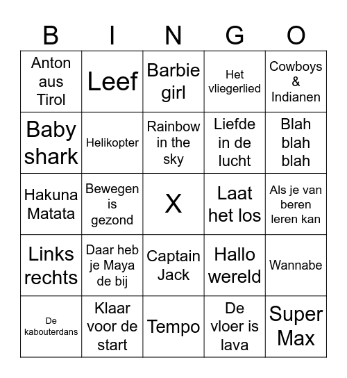 (Foute) muziek bingo! Bingo Card