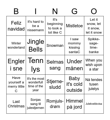 JULEMUSIKK Bingo Card