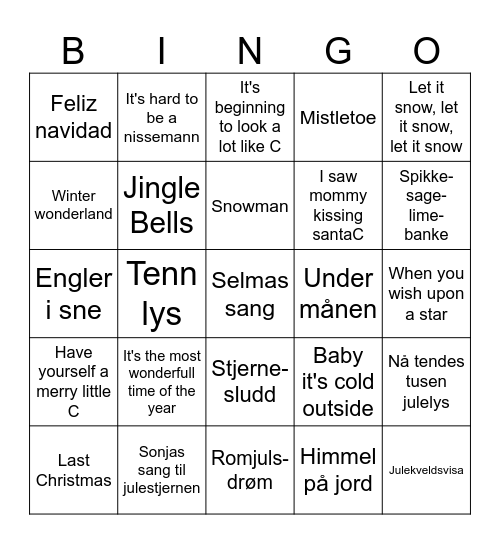 JULEMUSIKK Bingo Card