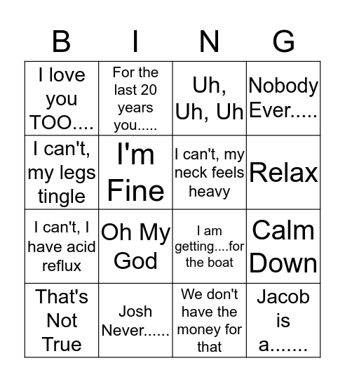 Kevin's Comments Bingo Card