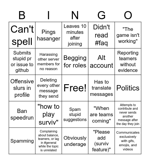 Suroi server new member bingo Card