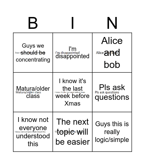 Untitled Bingo Card