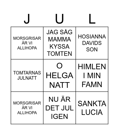 JULSÅNGER Bingo Card