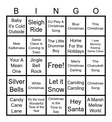 Holiday Music Bingo Card