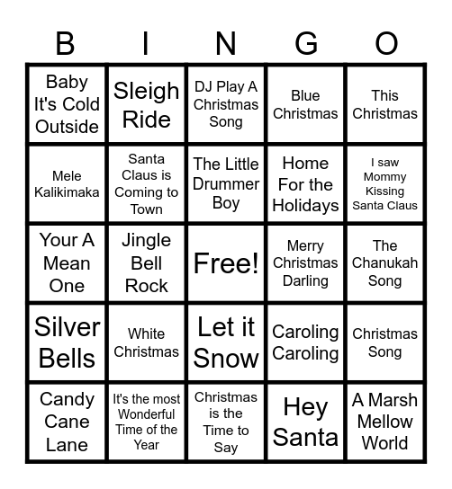 Holiday Music Bingo Card