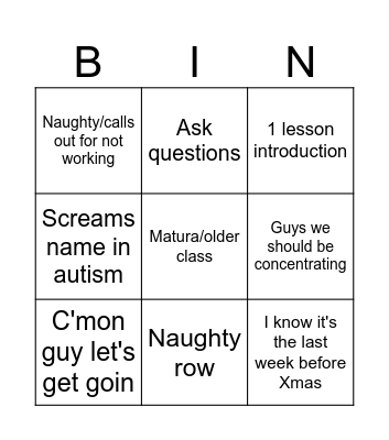 Untitled Bingo Card