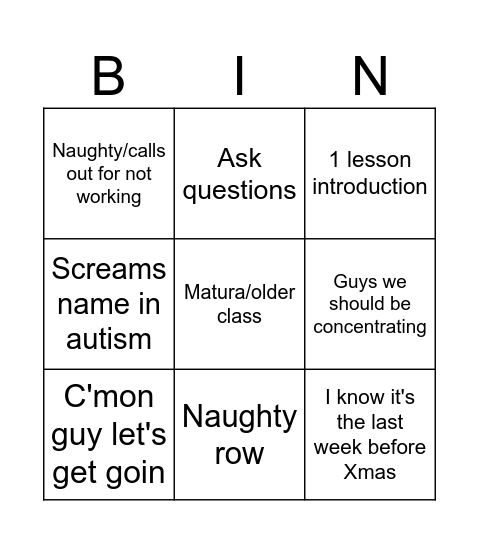 Untitled Bingo Card