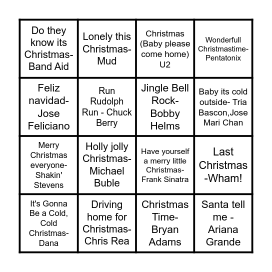 Christmas Music Bingo Card