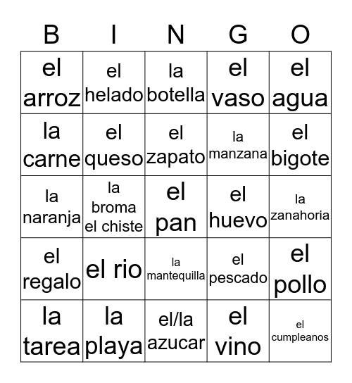 VOCABULARIO 3 Bingo Card