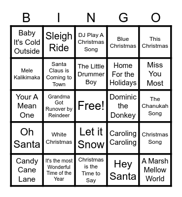 Holiday Music Bingo Card