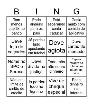 Bingo do desastre financeiro Bingo Card