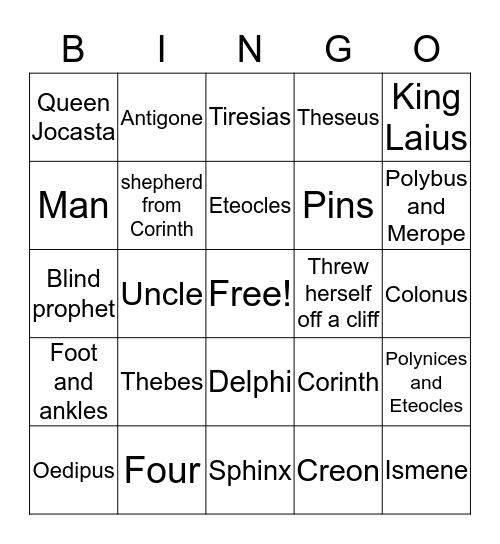 Oedipus  Bingo Card