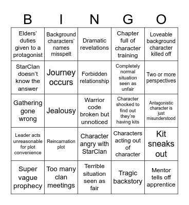 Warrior Cat Book Bingo Card