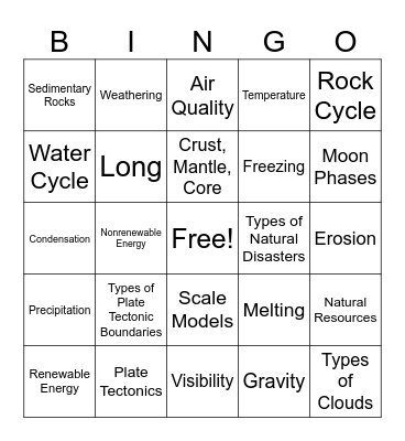 Science Bingo Card