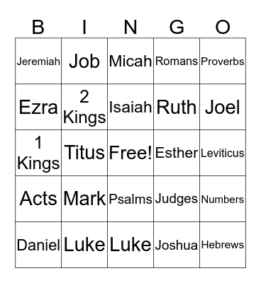 Bible Bingo Card