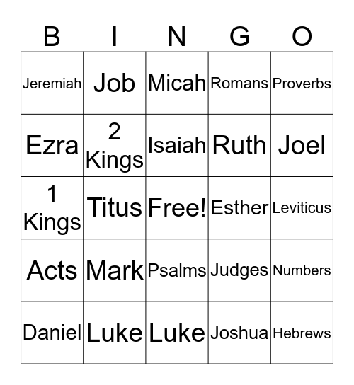 Bible Bingo Card