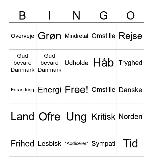Dronninge bingo Card