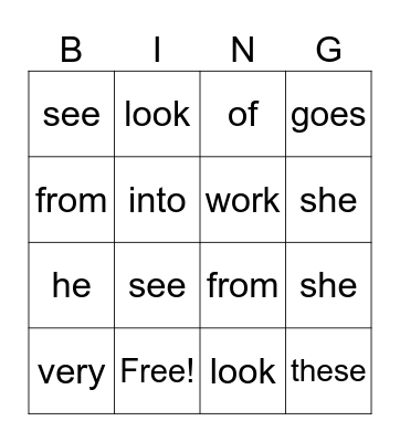 Group 1 Bingo Card