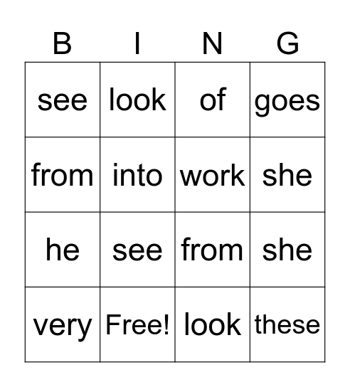 Group 1 Bingo Card