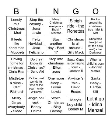 Christmas Music Bingo Card