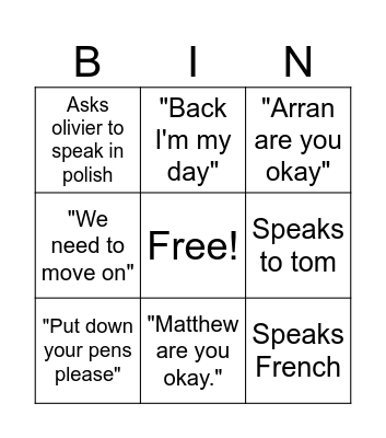 Untitled Bingo Card