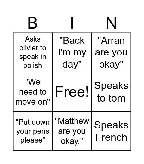 Untitled Bingo Card