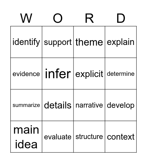 Academic Vocabulary Bingo Card