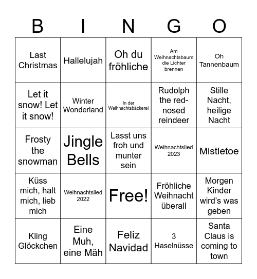 Weihnachtslieder Bingo Card