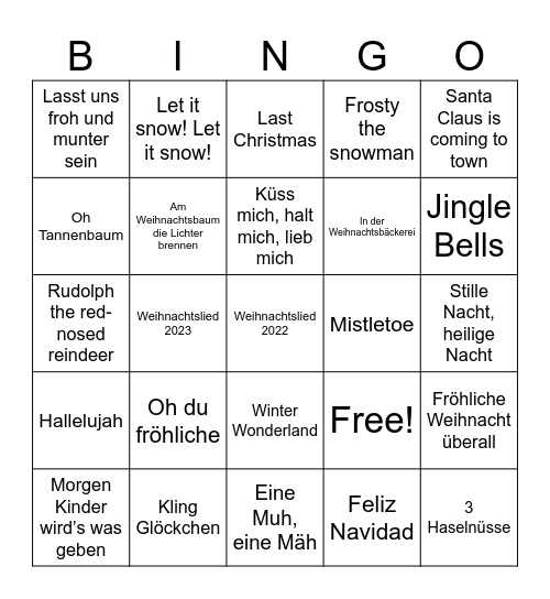 Weihnachtslieder Bingo Card