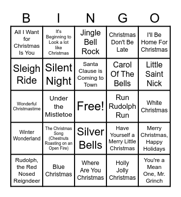 Christmas Song Bingo Card