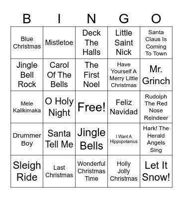 Christmas Song Bingo Card
