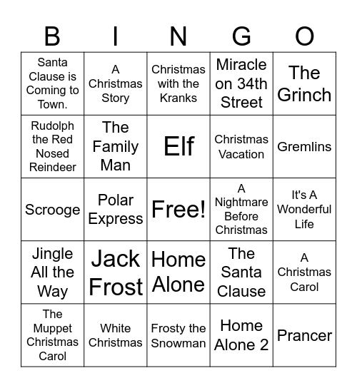 Holiday Bingo Card