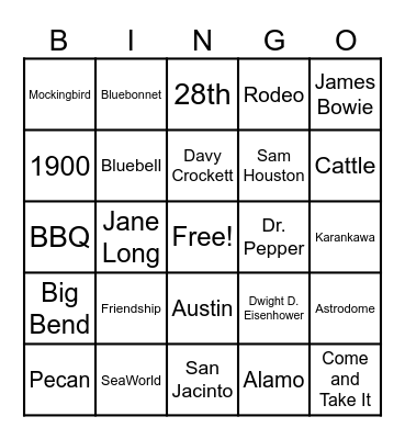 Texas Bingo Card