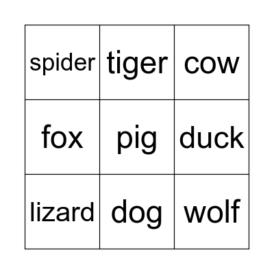 Animal Bingo Card