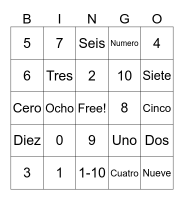 Number Bingo Card