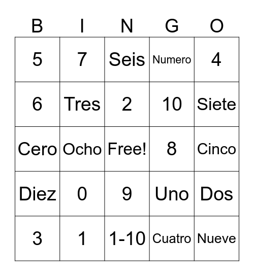 Number Bingo Card