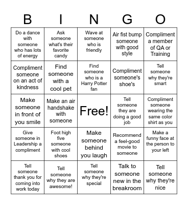Compliment Day Bingo Card