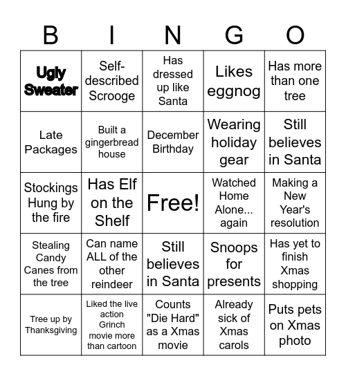 Virtual Holiday Party Bingo Card